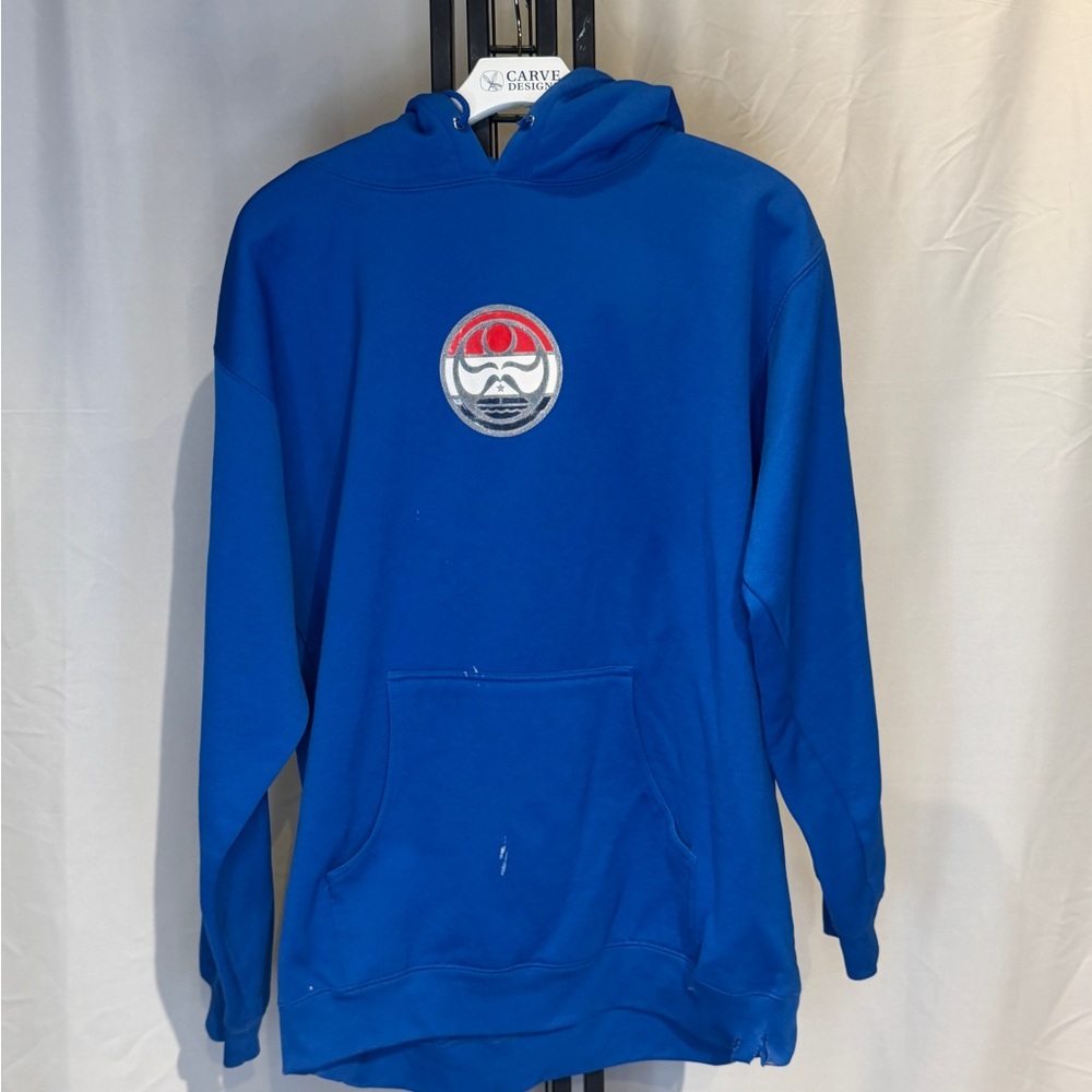 Blue Hoodie with Front Logo. (L-ish)‎
